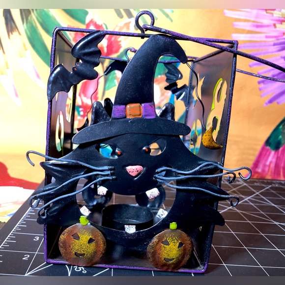 Vintage Folk Art Metal Halloween Candle Holder - Picture 6 of 9